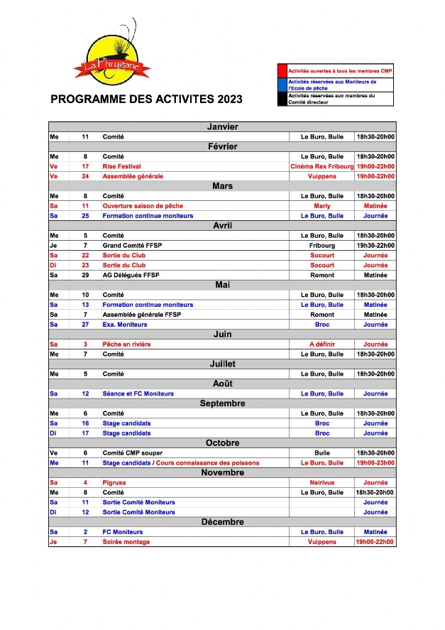 Programme des activités 2022